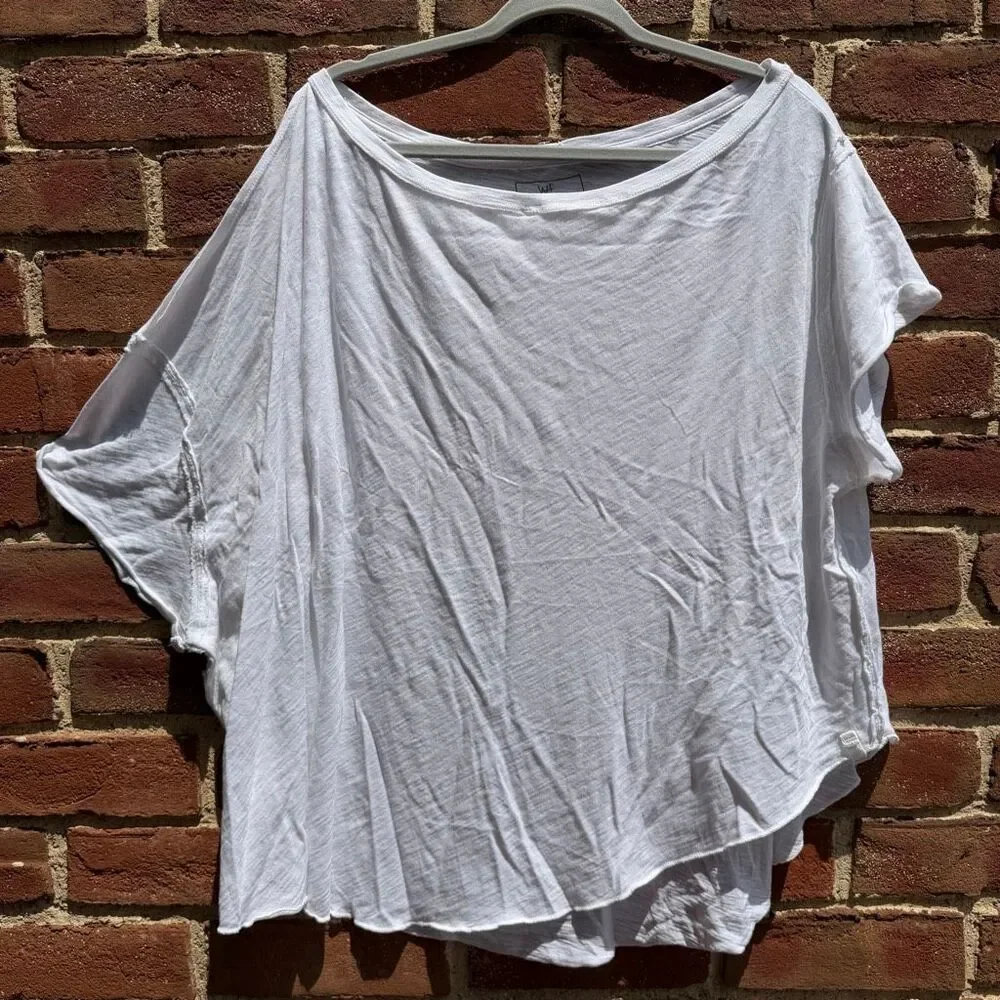 Free People White One-Shoulder Slouchy Short Sleeve Tee